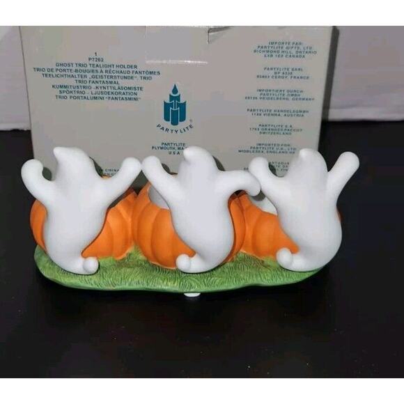 Partylite Halloween Ghost Trio‎ Pumpkin Tea Light Candle Holder Fall Decor NEW - Picture 3 of 6
